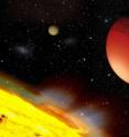 Scientists at Washington University have simulated the atmospheres of hot Earth-like planets, such as CoRoT-7b, shown here in an artist’s conception. CoRoT-7b orbits so close to its star that its starward side is an ocean of molten rock. By looking for atmospheres like those generated by the simulations, astronomers should be able to identify Earth-like exoplanets.