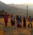 Children in the foothills of Drakensberg mountains in South Africa who still live in traditional rondavels on family homesteads.