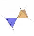 The unit cell for "spin ice" materials consists of two tetrahedrons.  The arrows show the orientation of the magnetic atoms within the material