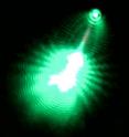 Laser light is emitted from the end of a cadmium sulfide nanowire.
