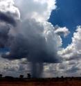 This image shows a storm cloud building up in Namibia. Storm clouds often contain hailstones, which in temperate regions can reach the ground.