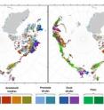 This set of images shows the observed distribution of Arctic vegetation (left) in relation to the predicted distribution of vegetation under a climate warming scenario for the 2050s (right). Data used to generate the observed image are from the Circumpolar Arctic Vegetation Map (2003).