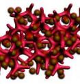 This is an illustration of a new battery electrode made from a composite of hydrogel and silicon nanoparticles (Si NP). Each Si NP is encapsulated in a conductive polymer surface coating and connected to a three-dimensional hydrogel framework.