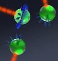 This artist's rendering shows all-optical control of an individual electronic spin within a diamond. This spin is associated with a naturally occurring defect in diamond known as the nitrogen-vacancy center, a promising quantum bit (qubit) for quantum information processing. The University of Chicago's David Awschalom and his associates have developed techniques to initialize, manipulate, and read out the electronic spin of this qubit using only pulses of light.