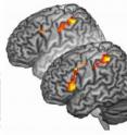 This image shows the movies shown to the participants (left) and brain activation of the participants with psychopathy without instructions (behind) and with instructions to empathize (front).