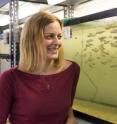 This is lead study author Anna Greenwood next to a tank of threespine stickleback in a lab at Fred Hutchinson Cancer Research Center.