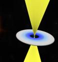 Neutron star and its companion shown when the accretion has stopped and the neutron star is emitting radio pulses.