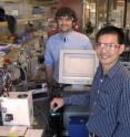 Shannon Boettcher, left, and Fuding Lin of the University of Oregon pursued a better understand the basic fundamentals involved in how solar water-splitting devices work.