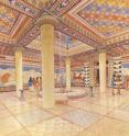 This is a watercolor reconstruction of the Pylos Throne Room by Piet de Jong, courtesy of the Department of Classics, University of Cincinnati.