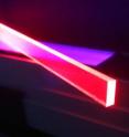 This shows quantum dot LSC devices under ultraviolet illumination.