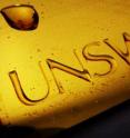 UNSW chemists printed the university's name using a novel technique they developed which involves fabricating a a pattern of ionic liquid droplets onto a gold-coated chip.