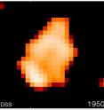 SDSS1133 (bright spot, lower left) has been a persistent source for more than 60 years. This sequence of archival astronomical imagery, taken through different instruments and filters, shows that the source is detectable in 1950 and brightest in 2001.