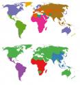 Maps reflect vectored human diseases (top) and non-vectored human diseases.