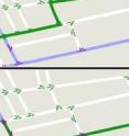 The driving routes (in green) computed by a Lexicographic Value Iteration (LVI) algorithm for an attentive driver (above) and a tired driver (below) based on traffic and road conditions.