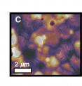 UW researchers used microscopy to identify inefficient regions in perovskite materials used in solar cells, as evidenced by dark areas in C.