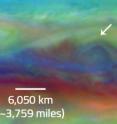 In Jupiter's North Equatorial Belt, scientists spotted a rare wave that had been seen there only once before. It is similar to a wave that sometimes occurs in Earth's atmosphere when cyclones are forming. This false-color close-up of Jupiter shows cyclones (arrows) and the wave (vertical lines).