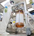 The LUX dark matter detector is seen here during the assembly process in a surface laboratory in South Dakota.