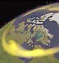 On the left is and aurora oval before the auroral breakup occurs
On the right is a supercomputer simulation reveals how auroral breakups develop

Hot charged particles, or plasmas, gather in near-Earth space -- just above the upper atmosphere of the polar region -- when magnetic field lines reconnect in space. This makes the plasma rotate, creating a sudden electrical current above the polar regions. Furthermore, an electric current overflows near the bright aurora in the upper atmosphere, making the plasma rotate and discharge the extra electricity. This gives rise to the 'surge', the very bright sparks of light that characterize substorms.