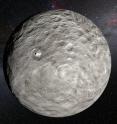 This artist's impression is based on a detailed map of the surface compiled from images taken from NASA's Dawn spacecraft in orbit around the dwarf planet Ceres. It shows the very bright patches of material in the crater Occator and elsewhere. New observations using the HARPS spectrograph on the ESO 3.6-metre telescope at La Silla in Chile have revealed unexpected daily changes on these spots, suggesting that they change under the influence of sunlight as Ceres rotates.