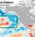 Sea surface temperature anomalies in the mid-latitude Pacific 50 days out from June 29, 2012.