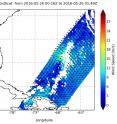 On May 26 at 0100 UTC RapidScat saw strongest sustained surface winds northeast of the center in System 91L, the developing tropical cyclone, at a rate near 21 meters per second (46.9 mph/75.6 kph).