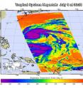 On July 5 at 0359 UTC (11:59 p.m. EDT) infrared data from NASA's Aqua satellite detected strong thunderstorms completely surrounding the center (purple) of Nepartak.