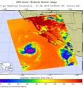 Infrared data taken July 26 at 2053 UTC (4:53 p.m. EDT) from NASA's AIRS instrument revealed that Frank was a compact storm. The center was surrounded by a small area of strong thunderstorms (purple).