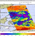 On July 29 at 04:47 UTC (12:47 a.m. EDT) NASA's Aqua satellite looked at TD6W and the storm appeared somewhat fragmented, strong thunderstorms (purple) had formed around the center of circulation, and in fragmented bands east of the center.