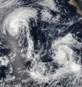 On Aug. 2, 2016, at 5:50 p.m. EDT, NASA-NOAA's Suomi NPP satellite captured images of Tropical Storm Howard (left) and Tropical Depression Ivette (right) in the eastern Pacific Ocean.