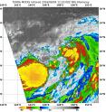 NASA's Aqua satellite showed cloud top temperatures of strong thunderstorms around the center of circulation as cold as minus 80 F (minus 62.2 C) around newly formed Tropical Storm Omais on Aug. 4.