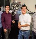 Jongwoo Lim, Yiyang Li, and William Chueh of Stanford and SLAC National Accelerator Laboratory and David Shapiro of Lawrence Berkeley National Laboratory stand in front of the X-ray microscope at the Advanced Light Source.