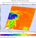 NASA's Aqua satellite provided temperature data on System 99L on Aug. 26 at 12:17 a.m. EDT (0417 UTC) and strongest storms appear in purple, indicating coldest cloud tops.