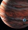 An artist's rendering of a Jupiter-like planet, the larger of the two planets pictured, orbiting a star outside our solar system. Here in our solar system, Jupiter may act as a "junk yard dog," protecting the Earth from comets, maintaining stability and sustaining life as we know it. New research finds stable solar systems such as ours to be the exception, rather than the rule in the universe.