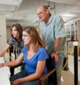 Bruce King (right), professor of chemistry at Wake Forest University, works with graduate students Julie Reisz (left) and Erika Klorig on research to identify new chemical markers for nitroxyl to aid heart disease research.