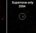 This is a set of year-by-year images of one of the galaxies which had a supernova in 2004. The last is the 2004 image with the light of the galaxy, which does not change over this time, subtracted, leaving only the star-like supernova.
