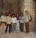 Pictured are University of Cincinnati Professor David Lentz (left) and anthropology grad student Brian Lane (right) flank Guatemalan archaeologists inside one of the temple sites.
