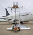 This photo shows testing equipment being used by NIST scientists in recent research mapping radio frequency penetration of airframes, in this case a Boeing 737-200. The data from the tests provided valuable independent data on how electromagnetic radiation penetrates commercial aircraft, thereby helping improve safety.