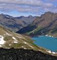Hallet Lake, near the crest of the Chugach Mountain Range in south-central Alaska. Productivity in the lake is sensitive to summer temperature in the region. Researchers used sediment cores from Hallet Lake and others to construct a 2,000-year climate record for the Arctic.