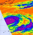 Aqua's Atmospheric Infrared Sounder (AIRS) instrument captured Choi-Wan's high thunderstorm cloud temperatures (in purple) on Sept. 17. They were colder than minus 63 Fahrenheit indicating very strong, high thunderstorms. Choi-Wan's eye is clearly visible in this image.