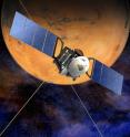This is an artist's impression of Mars Express. The spacecraft left Earth for Mars on 2 June 2003. It reached its destination after a six-month journey, and has been investigating the planet since early 2004. This is an artist's impression of Mars Express. The spacecraft left Earth for Mars on 2 June 2003. It reached its destination after a six-month journey, and has been investigating the planet since early 2004.