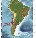 This is a map of South America showing movement of points on continent following Chilean earthquake in February.
