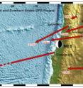 This is a partial map of South America showing movement of principal cities following the February earthquake in Chile.