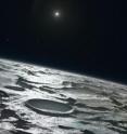 This is an artist's impression of how Triton, Neptune’s largest moon, might look from high above its surface. The distant Sun appears at the upper-left and the blue crescent of Neptune right of centre. Using the CRIRES instrument on ESO’s Very Large Telescope, a team of astronomers has been able to see that the summer is in full swing in Triton's southern hemisphere. This is an artist's impression of how Triton, Neptune’s largest moon, might look from high above its surface. The distant Sun appears at the upper-left and the blue crescent of Neptune right of centre. Using the CRIRES instrument on ESO’s Very Large Telescope, a team of astronomers has been able to see that the summer is in full swing in Triton's southern hemisphere.