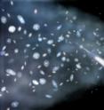 This artist's illustration shows a close-up view of the Sculptor Wall, which is comprised of galaxies along with the warm-hot intergalactic medium.  Scientists used Chandra and XMM-Newton to detect the WHIM in this structure by examining the X-ray light from a distant quasar, which is represented in the inset to the upper right. This discovery is the strongest evidence yet that the "missing matter" in the nearby Universe is located in an enormous web of hot, diffuse gas.