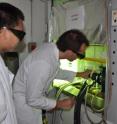 University of East Anglia researchers Dr Jan Kaiser (right) and BSc project student Martin Martin in their simulated stratosphere laboratory.
