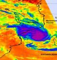 When NASA's Aqua satellite passed over Cyclone Funso on January 24 at 11:17 UTC (6:17 a.m. EST) the AIRS instrument measured the cloud top temperatures. Thunderstorm cloud tops around the entire center of circulation colder than -63 Fahrenheit (-52.7 Celsius) indicating strong storms, dropping heavy rainfall.