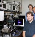 Shuji Nakamura and his research group at UCSB demonstrate the first violet nonpolar m-plane VCSEL based on gallium nitride. Pictured L to R: Casey Holder, Daniel Feezell (back), Steven DenBaars, Shuji Nakamura.