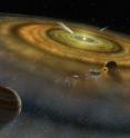 Comets can be seen in this artistic depiction of the young star Beta Pictoris as seen from the outer edge of its disk.