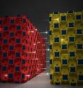 This graphic illustrates a high-power battery technology from the University of Illinois. Ions flow between three-dimensional micro-electrodes in a lithium ion battery.