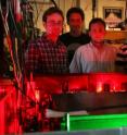 Pictured are physics graduate students (l to r) Christopher Yale, David Christle, Bob Buckley, and F. Joseph Heremans behind an optical table used for their study. Pictured are physics graduate students (l to r) Christopher Yale, David Christle, Bob Buckley, and F. Joseph Heremans behind an optical table used for their study.